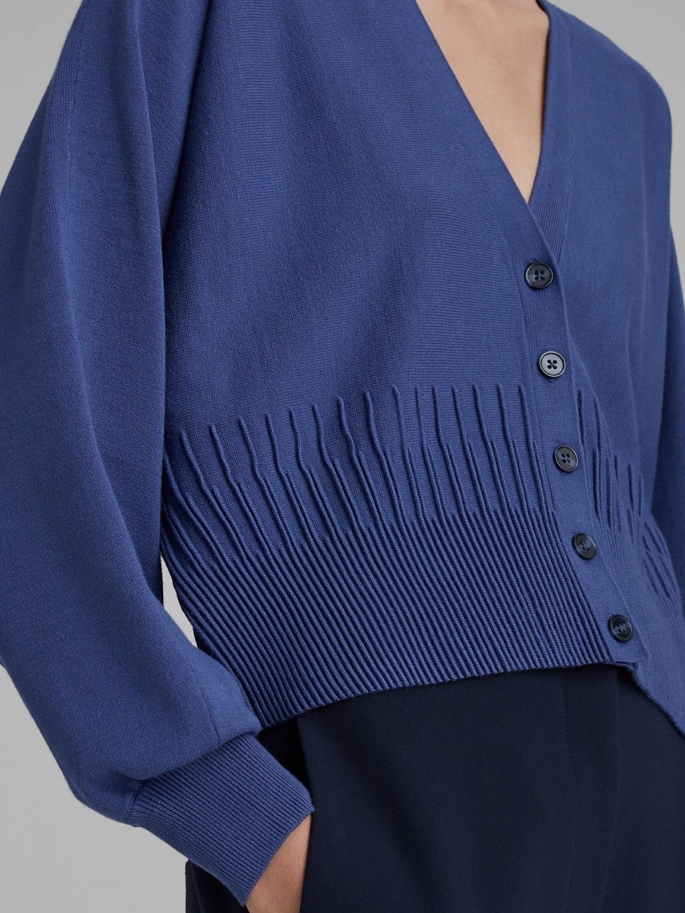 Club Monaco Pleated Batwing V-Neck Cardigan in Blue Women's X-Small